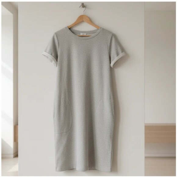 Anthropologie Mini Sweatshirt Dress Medium Gray Cotton Short Sleeve Cloth Stone - Picture 2 of 8